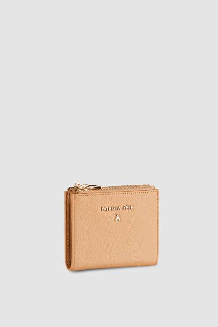 Leather wallet with zipper, Beige, Patrizia Pepe