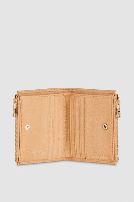 Leather wallet with zipper, Beige, Patrizia Pepe