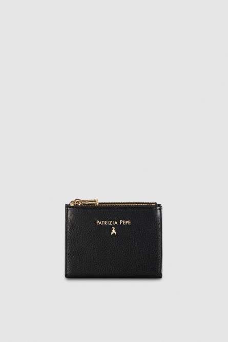 Leather wallet with zipper, Black, Patrizia Pepe