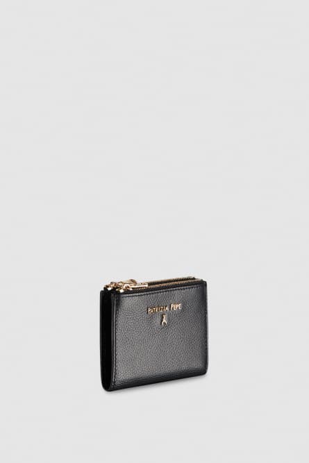 Leather wallet with zipper, Black, Patrizia Pepe