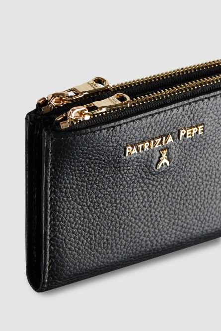 Leather wallet with zipper, Black, Patrizia Pepe