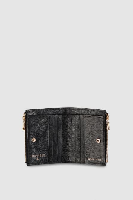 Leather wallet with zipper, Black, Patrizia Pepe