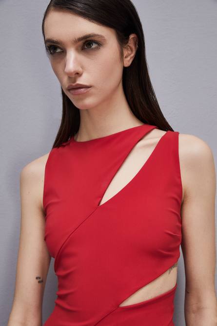 Abito cut-out in jersey, Rosso, Patrizia Pepe