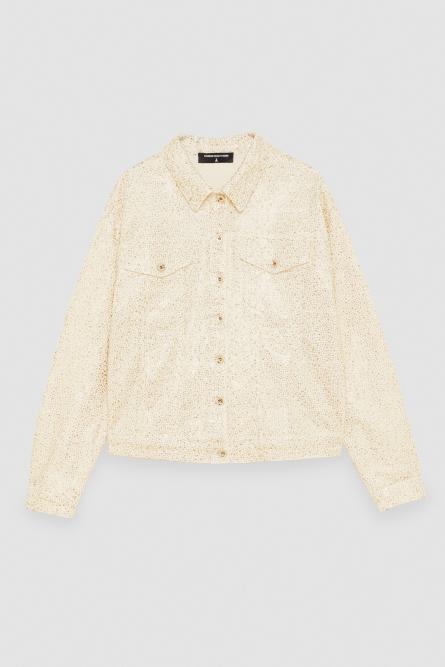 Jeansjacke mit Strassbesatz, Wei&szlig;, Gold, Patrizia Pepe
