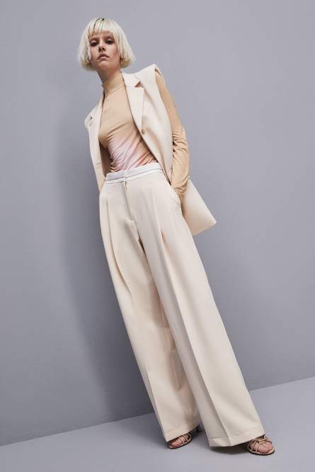 Palazzo pants in technical fabric, Beige, Patrizia Pepe