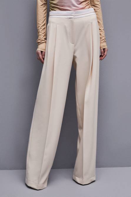 Palazzo pants in technical fabric, Beige, Patrizia Pepe