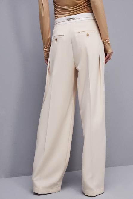 Palazzo pants in technical fabric, Beige, Patrizia Pepe