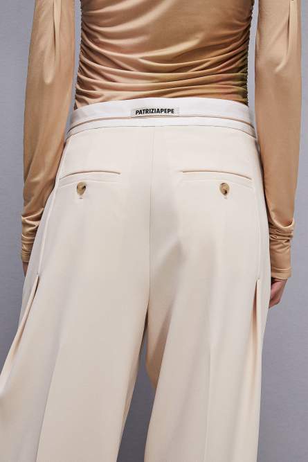 Palazzo pants in technical fabric, Beige, Patrizia Pepe
