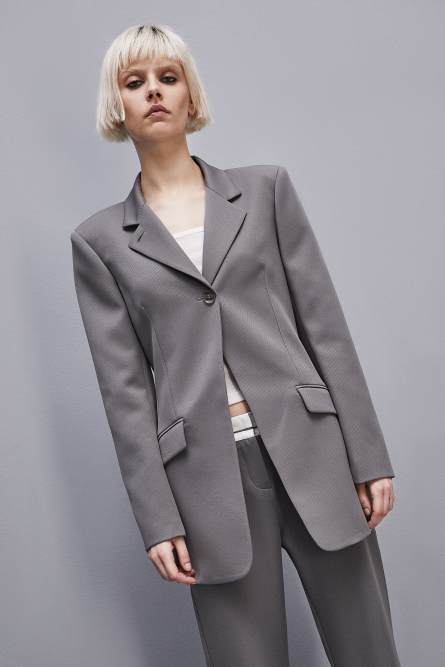 Feminine Ein-Knopf-Jacke, Grau, Patrizia Pepe