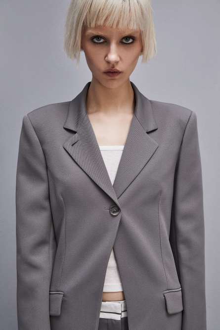 Feminine Ein-Knopf-Jacke, Grau, Patrizia Pepe