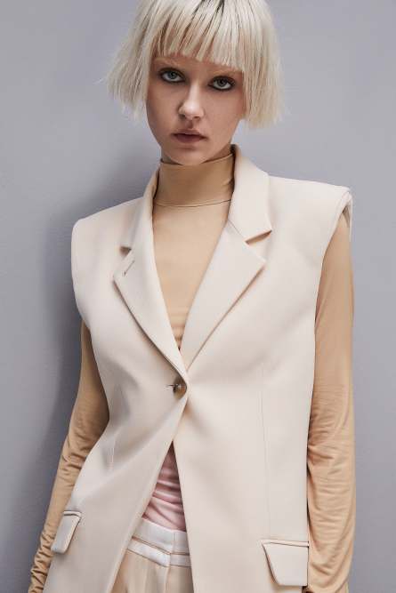 One-button sleeveless vest, Beige, Patrizia Pepe