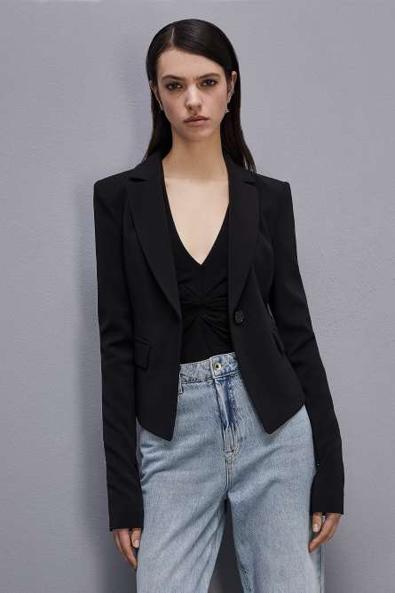 Jacke mit einem Knopf Essential, Schwarz, Patrizia Pepe