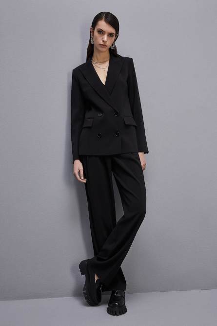 Essential double-breasted jacket, Black, Patrizia Pepe