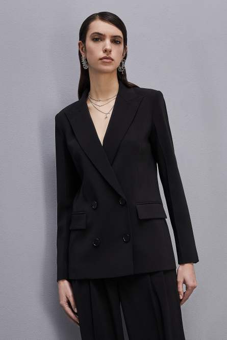 Essential double-breasted jacket, Black, Patrizia Pepe
