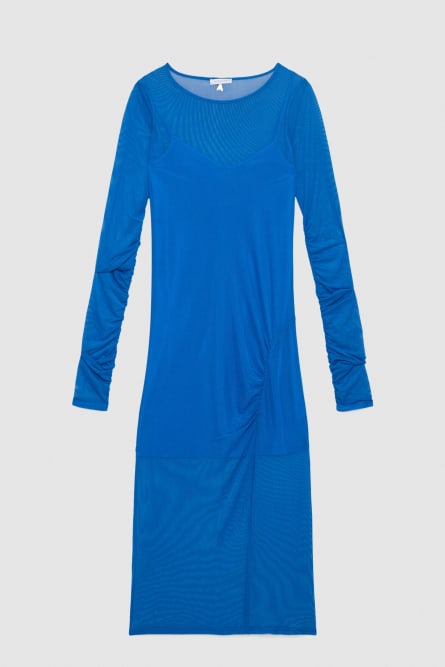 Abito slim in tulle stretch, Blu, Patrizia Pepe