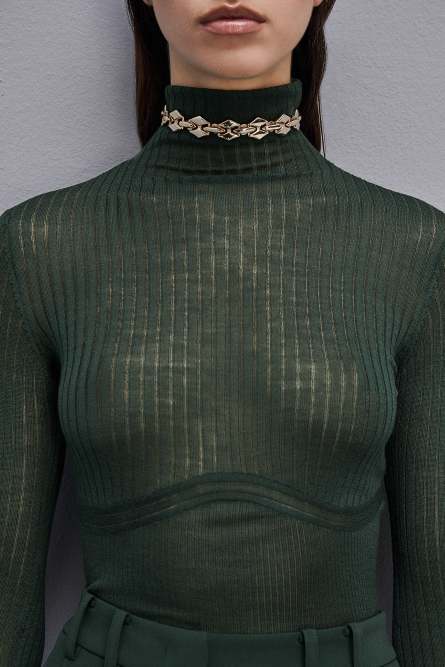 Pull en pure laine à col montant, Vert, Patrizia Pepe