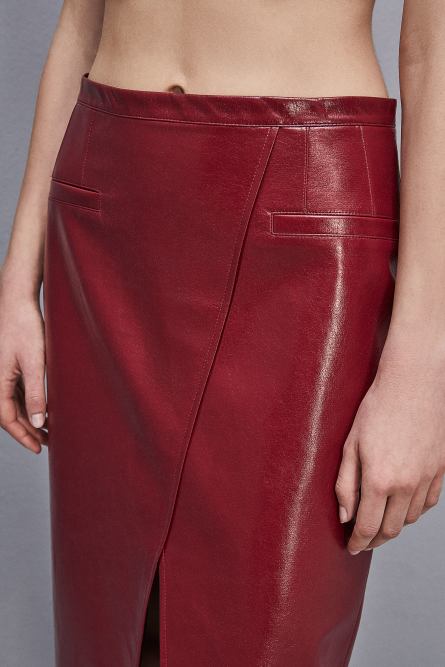 Longuette slim en cuir verni, Rouge, Patrizia Pepe