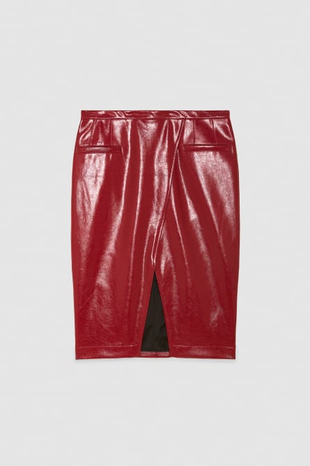 Longuette slim en cuir verni, Rouge, Patrizia Pepe