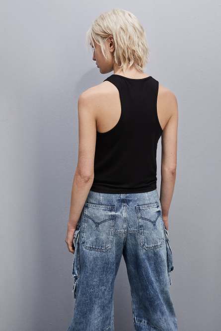 Jersey top with rhinestones, Black, Patrizia Pepe