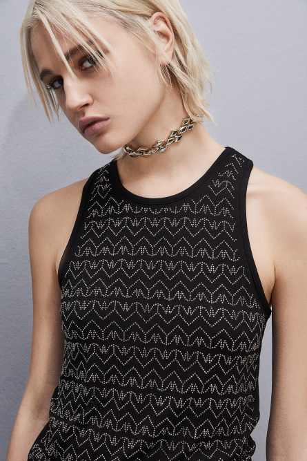 Jersey top with rhinestones, Black, Patrizia Pepe