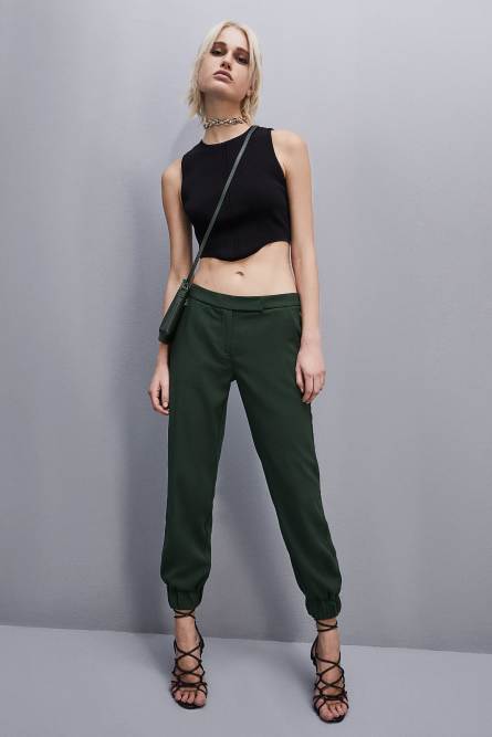 Pantalon jogging taille basse en crêpe, Vert, Patrizia Pepe