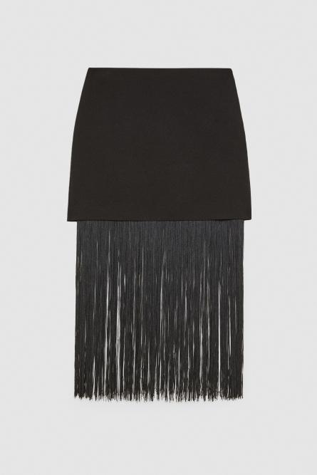 Fringed miniskirt, Black, Patrizia Pepe