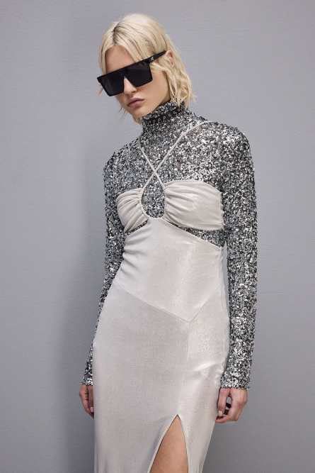 Abito cut-out smanicato in Jersey laminato, Bianco, Patrizia Pepe