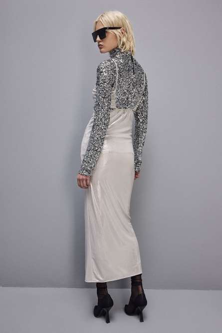 Abito cut-out smanicato in Jersey laminato, Bianco, Patrizia Pepe