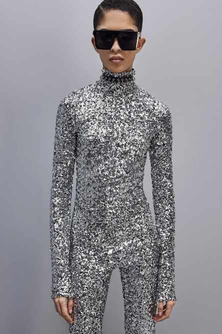 ﻿Jumpsuit mit Pailletten und hohem Kragen, Grau, Patrizia Pepe