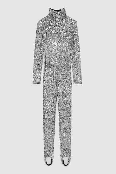 ﻿Jumpsuit mit Pailletten und hohem Kragen, Grau, Patrizia Pepe