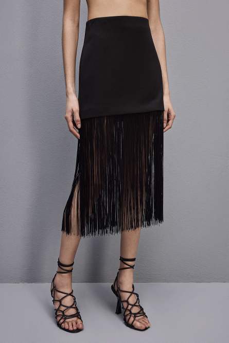 Fringed miniskirt, Black, Patrizia Pepe