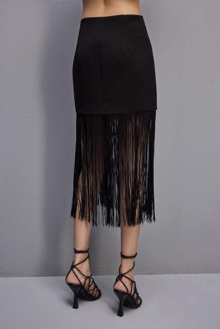 Fringed miniskirt, Black, Patrizia Pepe