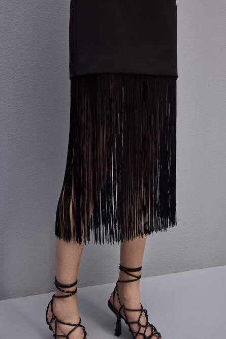 Fringed miniskirt, Black, Patrizia Pepe