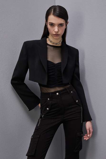 Crepe cropped jacket, Black, Patrizia Pepe