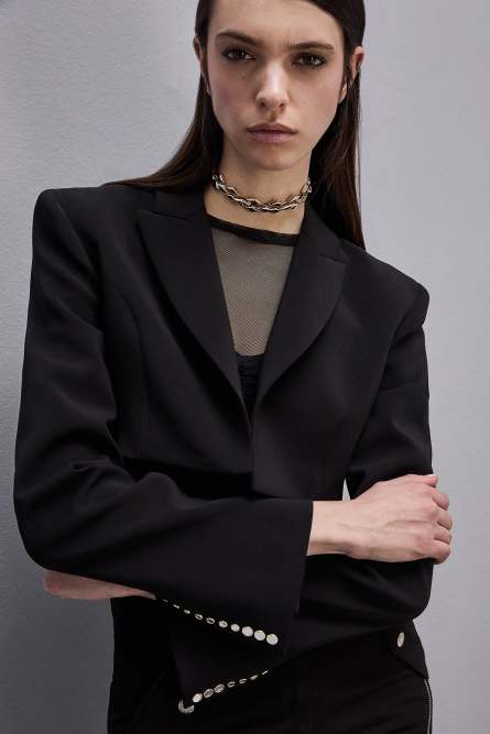 Crepe cropped jacket, Black, Patrizia Pepe