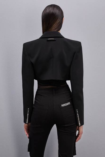 Crepe cropped jacket, Black, Patrizia Pepe