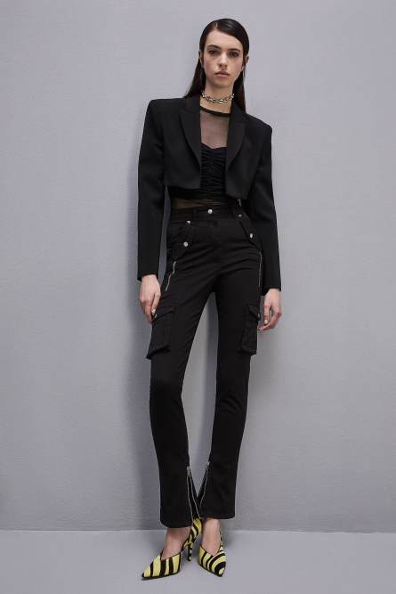 Crepe cropped jacket, Black, Patrizia Pepe