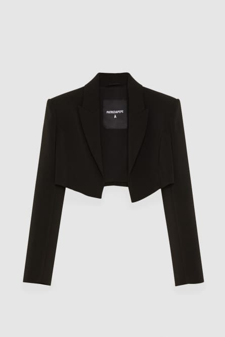 Crepe cropped jacket, Black, Patrizia Pepe