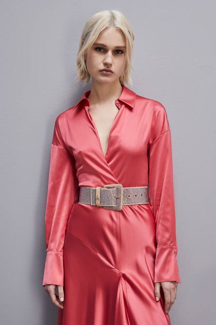 High-waisted belt with rhinestones, Pink, Patrizia Pepe