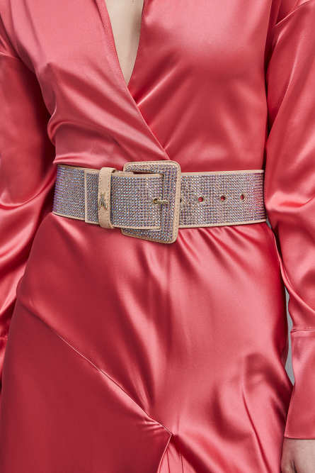 High-waisted belt with rhinestones, Pink, Patrizia Pepe