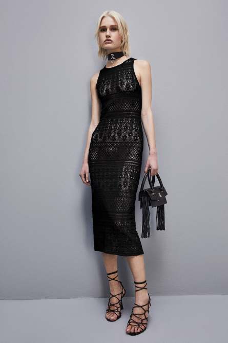 Abito midi in pizzo, Nero, Patrizia Pepe