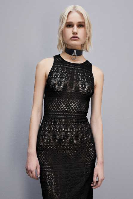 Abito midi in pizzo, Nero, Patrizia Pepe