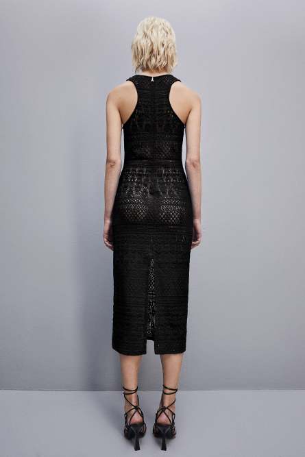 Abito midi in pizzo, Nero, Patrizia Pepe