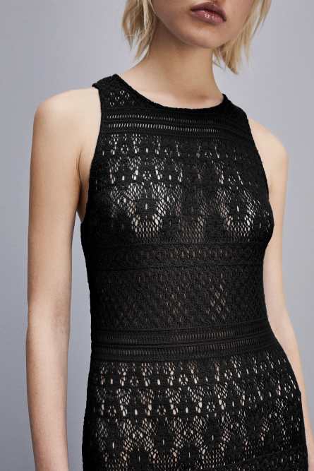 Abito midi in pizzo, Nero, Patrizia Pepe