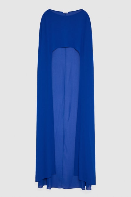 Cape in poly georgette with neckline on the back, Blue, Patrizia Pepe