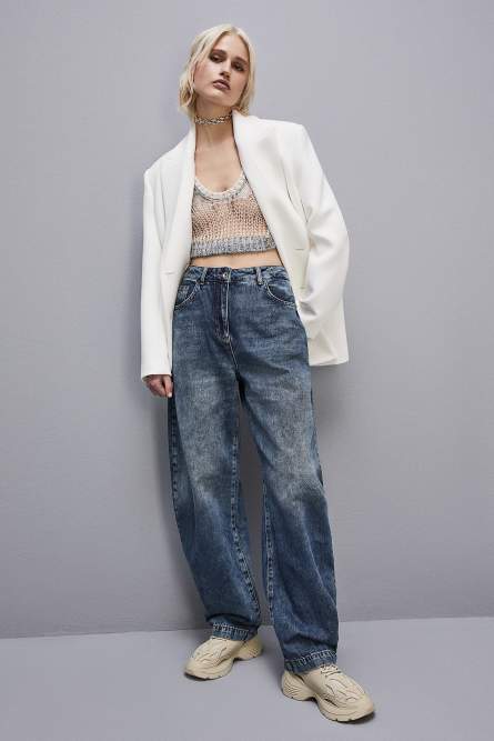 Pantalon ballon à taille basse en jean, Bleu Ciel, Patrizia Pepe