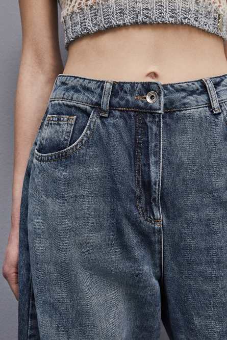 Pantalon ballon à taille basse en jean, Bleu Ciel, Patrizia Pepe