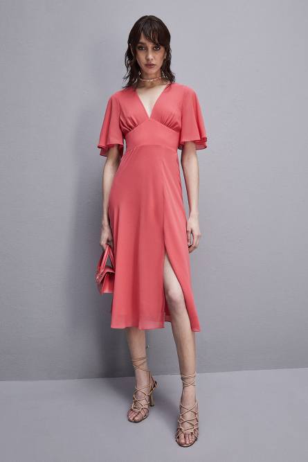 Jeweled dress in Georgette with square back neckline, Pink, Patrizia Pepe