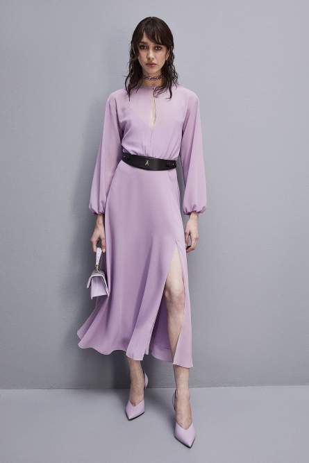 Double-breasted-effect dress with soft sleeves, Purple, Patrizia Pepe