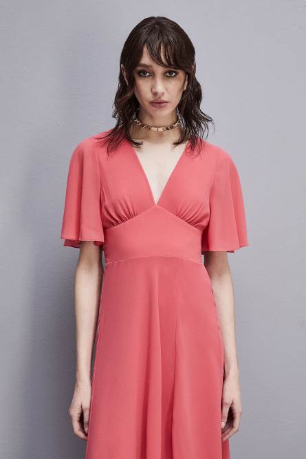 Jeweled dress in Georgette with square back neckline, Pink, Patrizia Pepe